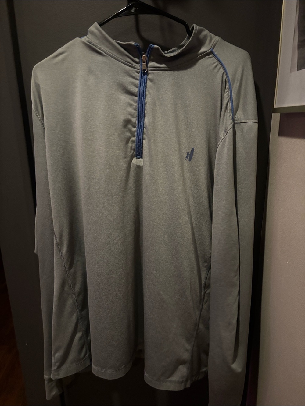 johnnie-O Light Gray Long Sleeve Half-Zip Pullover with Blue Trim